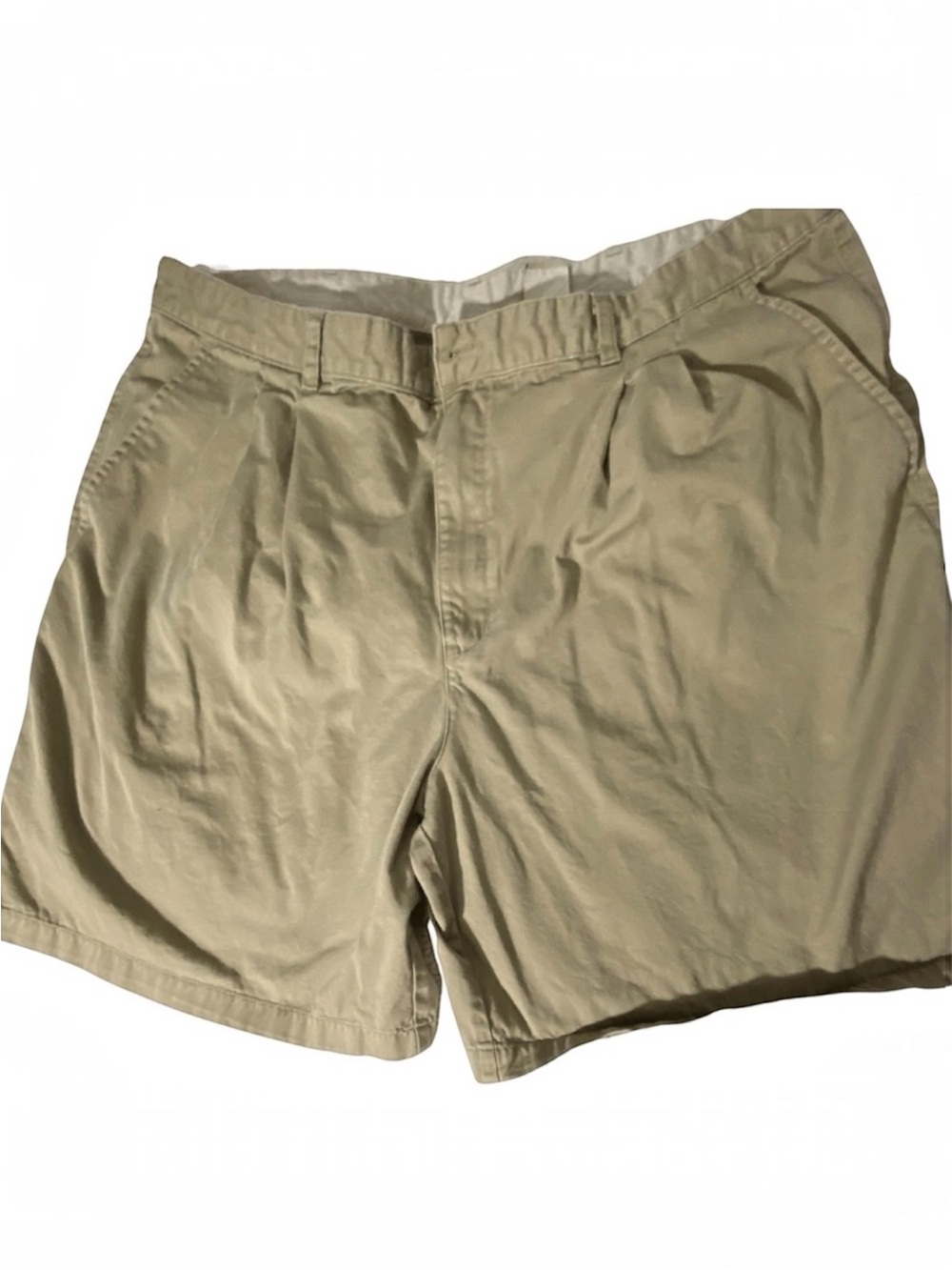 FARAH MENS SHORTS Khaki Twill Pleated Front Chino Tan Big&Tall SZ 44 100% Cotton